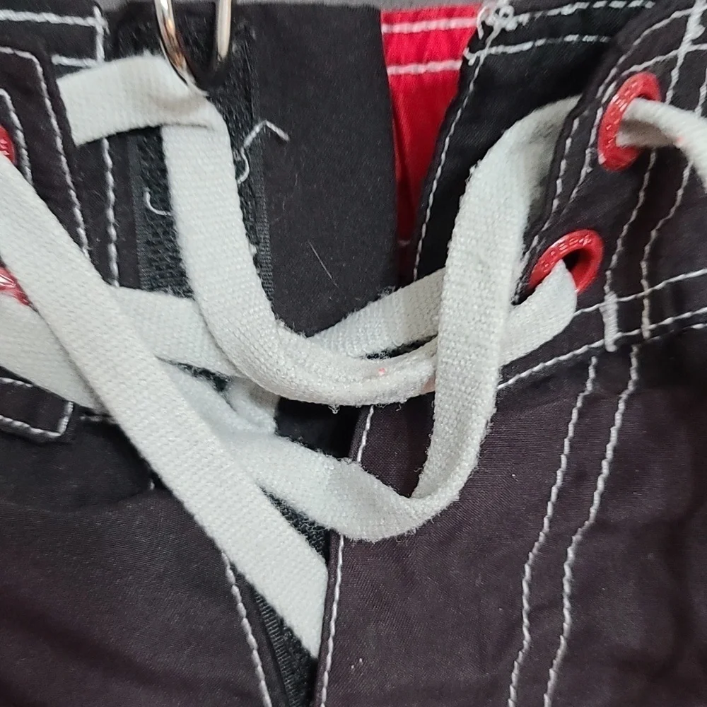 Speedo Mens Swim Trunks Blk/Gray/Red/White Hook&Loop Ties Pockets Size‎ M GUC